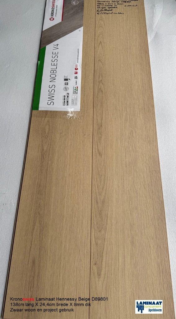 Laminaat Hennessy Beige 8mm dik 24cm brede Easy click, 75 m² of meer, Nieuw, Ophalen of Verzenden, Laminaat vloer extra breed natuur eiken