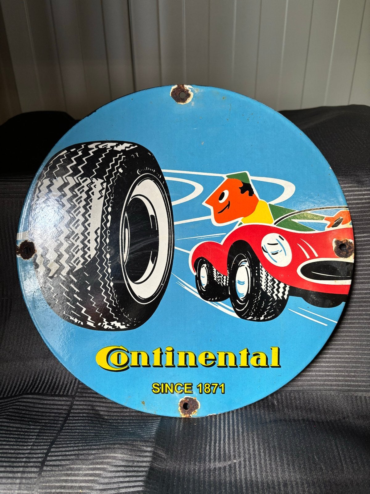Emaille Vintage Continental  bord - 30cm rond, Ophalen of Verzenden