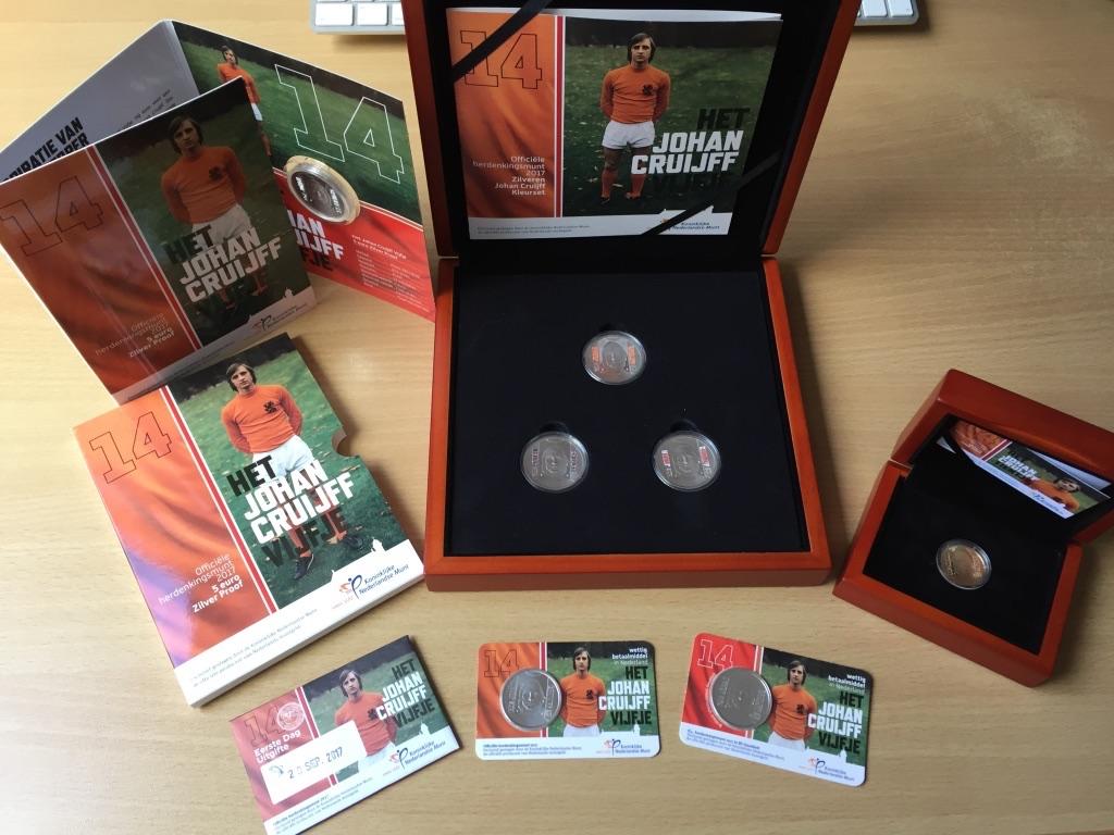 Johan Cruijf complete set munten - KNM, Postzegels en Munten, Munten | Nederland, Vóór koninkrijk, Euro's, Zilver, Verzenden