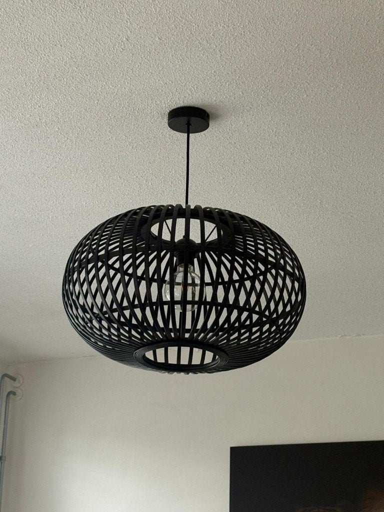 Hanglamp bamboe zwart exclusief lichtbron, Huis en Inrichting, Lampen | Hanglampen, Ophalen, Zo goed als nieuw, Overige materialen