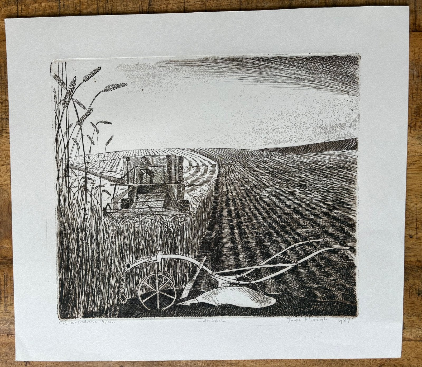 Joost Minnigh - Akker (1987) - Ets, eigen druk 15/100, 30 cm, 35 cm, Ophalen of Verzenden, Landschap