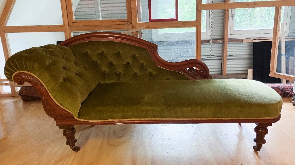 Antieke victoriaanse chaise longue met cabriolepoten, Ophalen, Overige materialen, Gebruikt, Eenpersoons