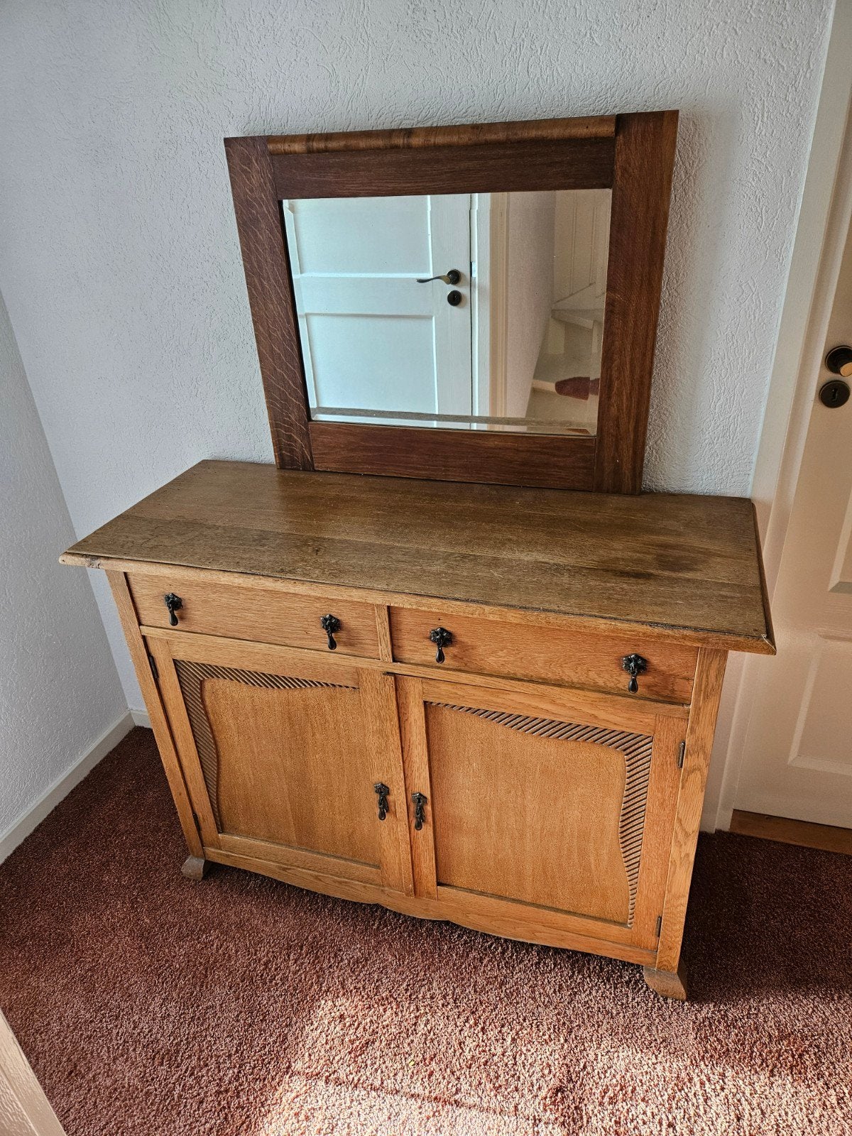 Eikenhouten dressoir met spiegel, klassieke stijl, Ophalen, Gebruikt, 100 tot 150 cm, Klassiek