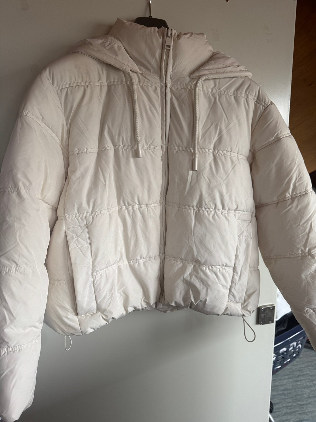 Zara Puffer Jas - Crème/Wit - Maat S, Ophalen of Verzenden, Zo goed als nieuw, Maat 36 (S), Beige