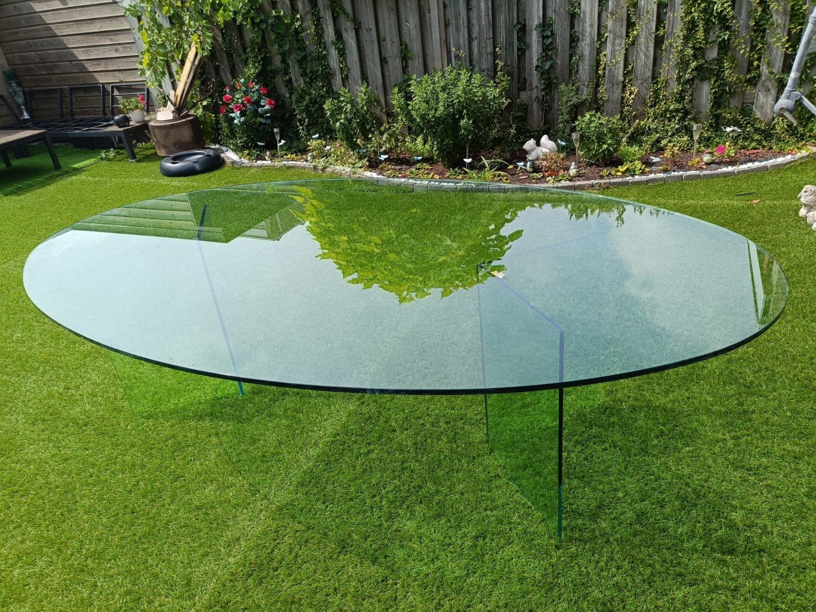 Glazen eettafel, Huis en Inrichting, Tafels | Eettafels, Ophalen, Gebruikt, 100 tot 150 cm, 200 cm of meer