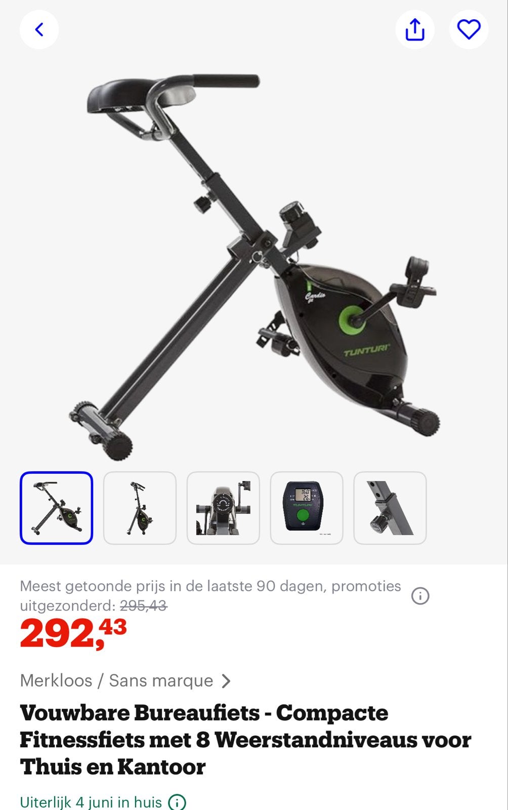 Tunturi Cardio Fit Bureau Fiets - Compacte Fitnessfiets, Ophalen, Gebruikt, Metaal, Benen
