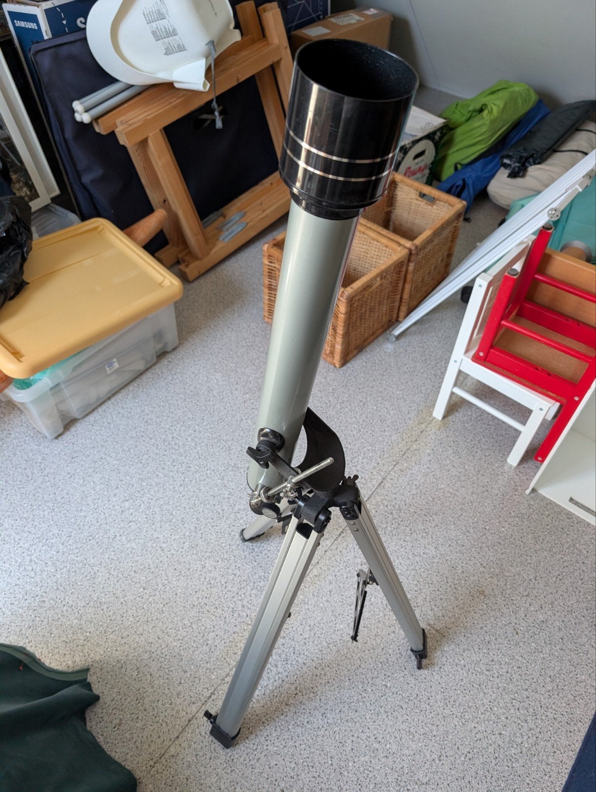 Telescoop met statief, Audio, Tv en Foto, Optische apparatuur | Telescopen, Ophalen, Gebruikt, Lenzentelescoop (refractor), Met statief