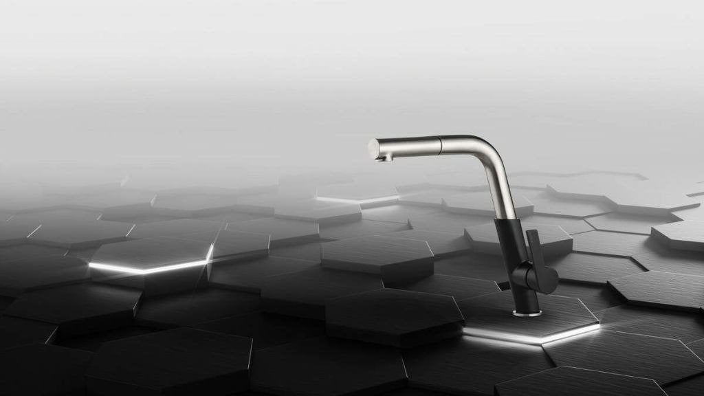 Luxe keukenkraan met handdouche, RVS/zwart, Deante Silia