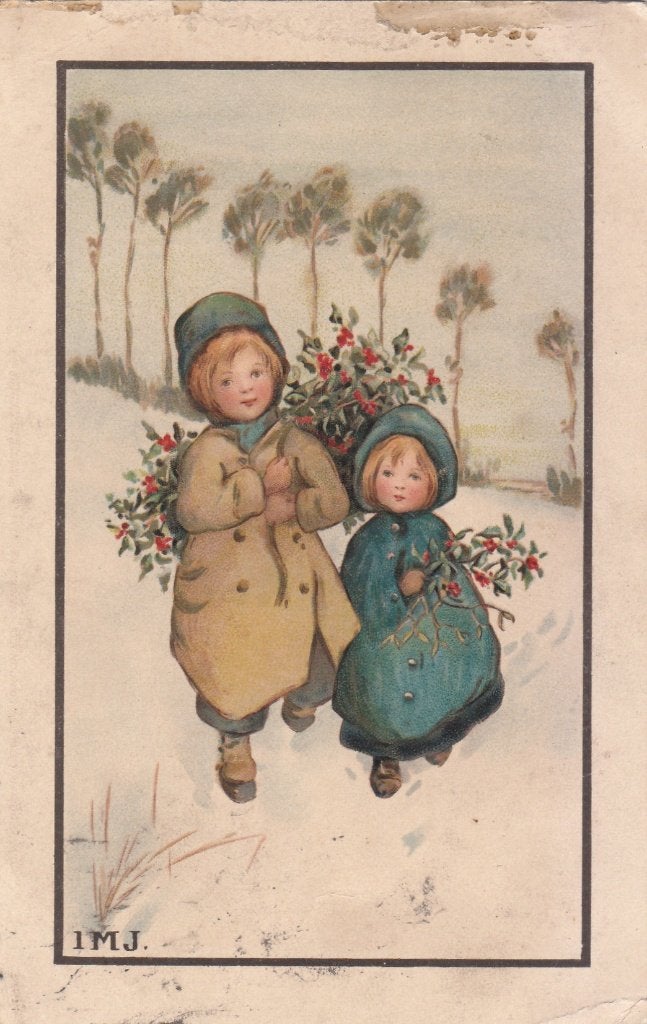 IMJ Kinderen met  hulst, Ophalen of Verzenden, Voor 1920, Gelopen, Kinderen