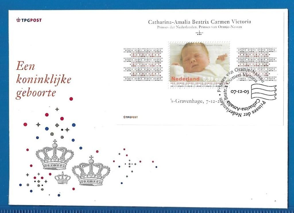 FDC Koninklijke geboorte Prinses Amalia - 2003, Verzenden, Onbeschreven, Nederland