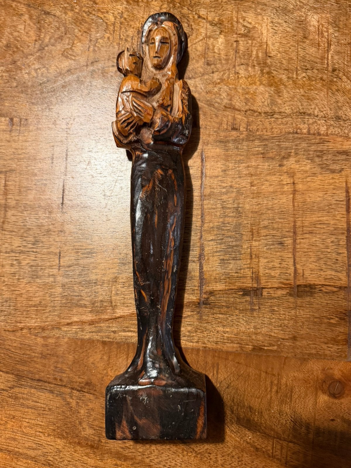 Handgesneden houten Madonna met Kind – vintage – 30 cm, Ophalen of Verzenden