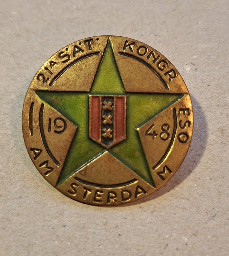 Vintage speld Esperanto 1948, Verzamelen, Ophalen of Verzenden, Gebruikt, Overige onderwerpen, Speldje of Pin