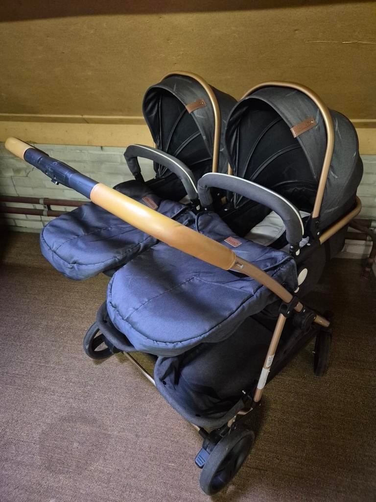 Tweeling kinderwagen - Chipolino Duo Zwart met gouden frame, Ophalen, Gebruikt