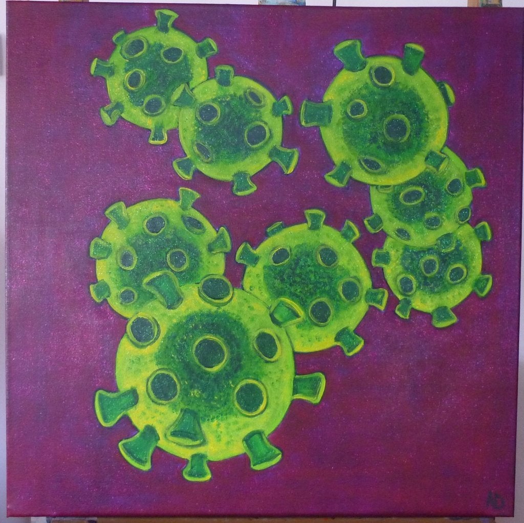 Virus, Antiek en Kunst, Acrylverf, Overig onderwerp, Handgeschilderd, Ophalen of Verzenden
