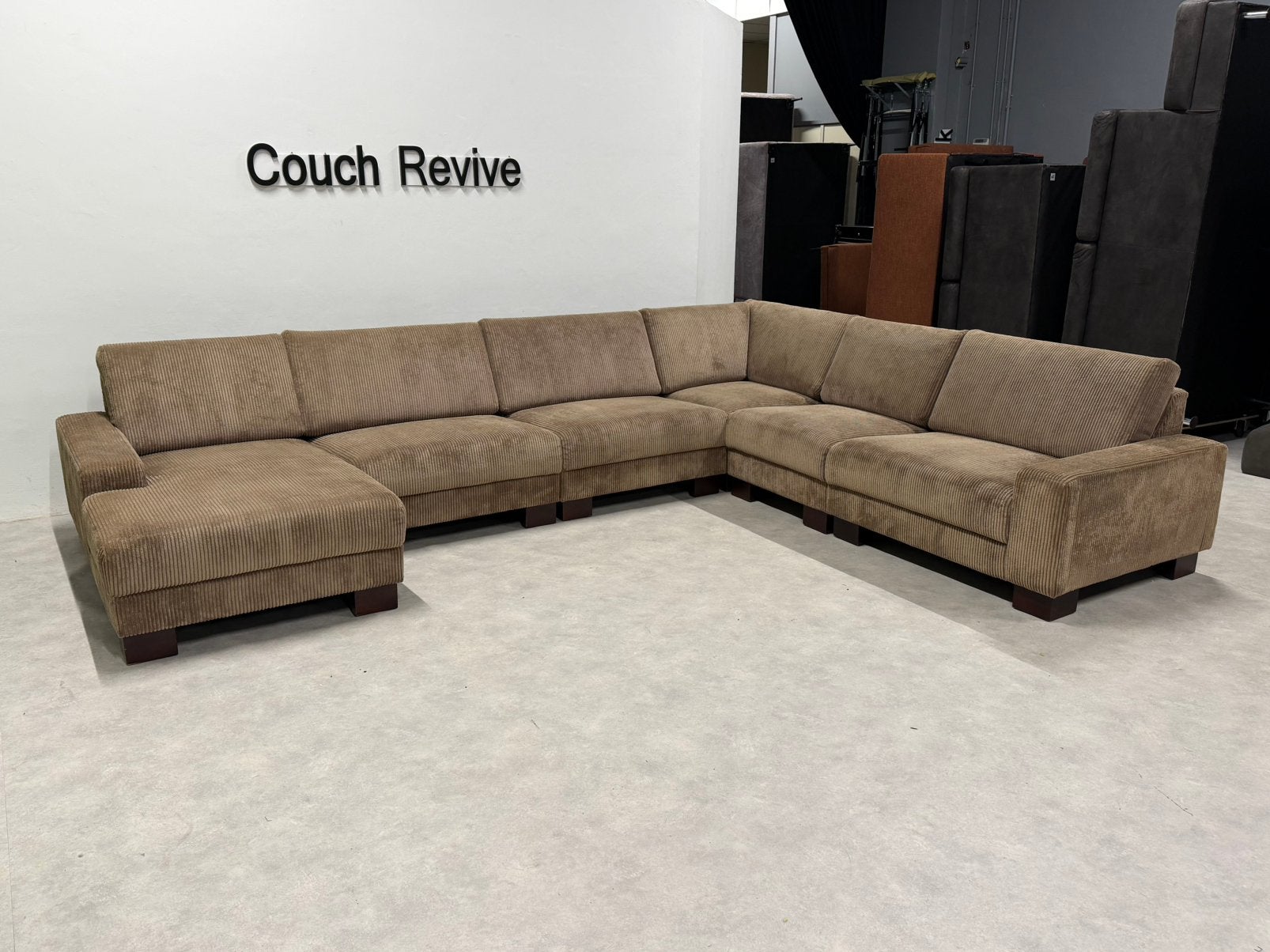 Beige Ribstof U-bank 375-280 | Refurbished Gratis levering, -, Verzenden, -, Zo goed als nieuw