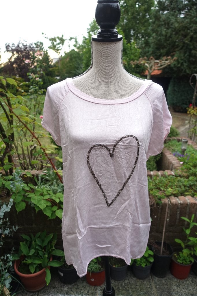 prachtige zacht roze top met zilverkleurig hart  Perla Nera, Perla Nera, Ophalen of Verzenden, Zo goed als nieuw, Korte mouw