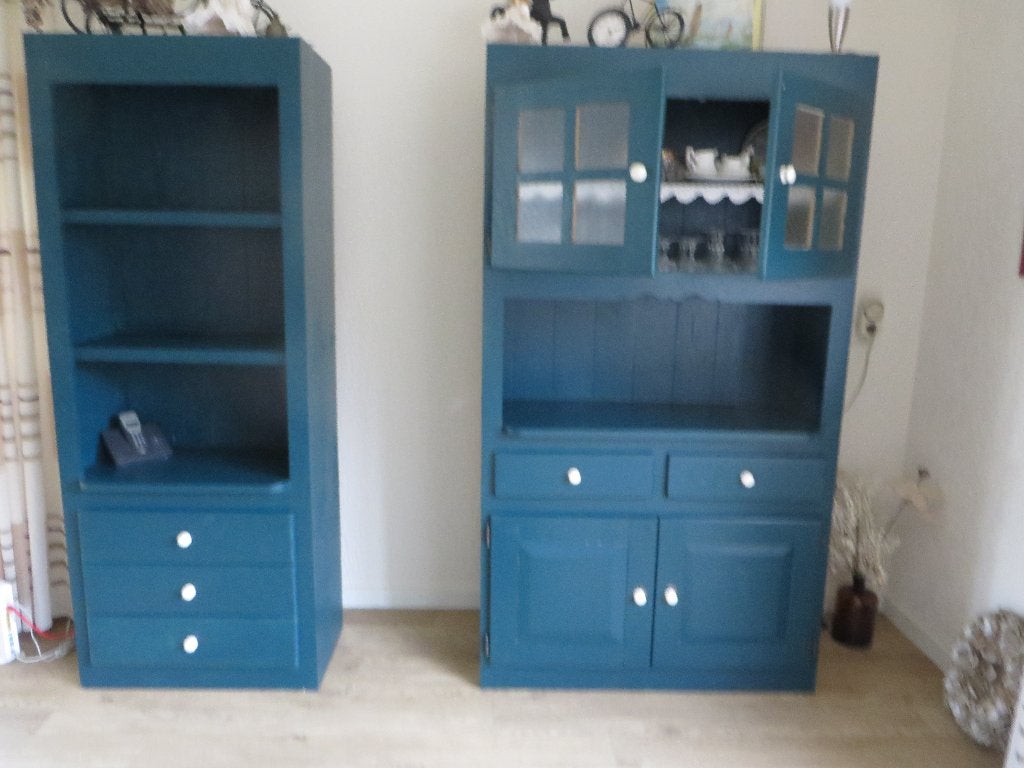 Wandkast Massief Eiken 2- delig, Ophalen, Glas, Gebruikt, Met deur(en)