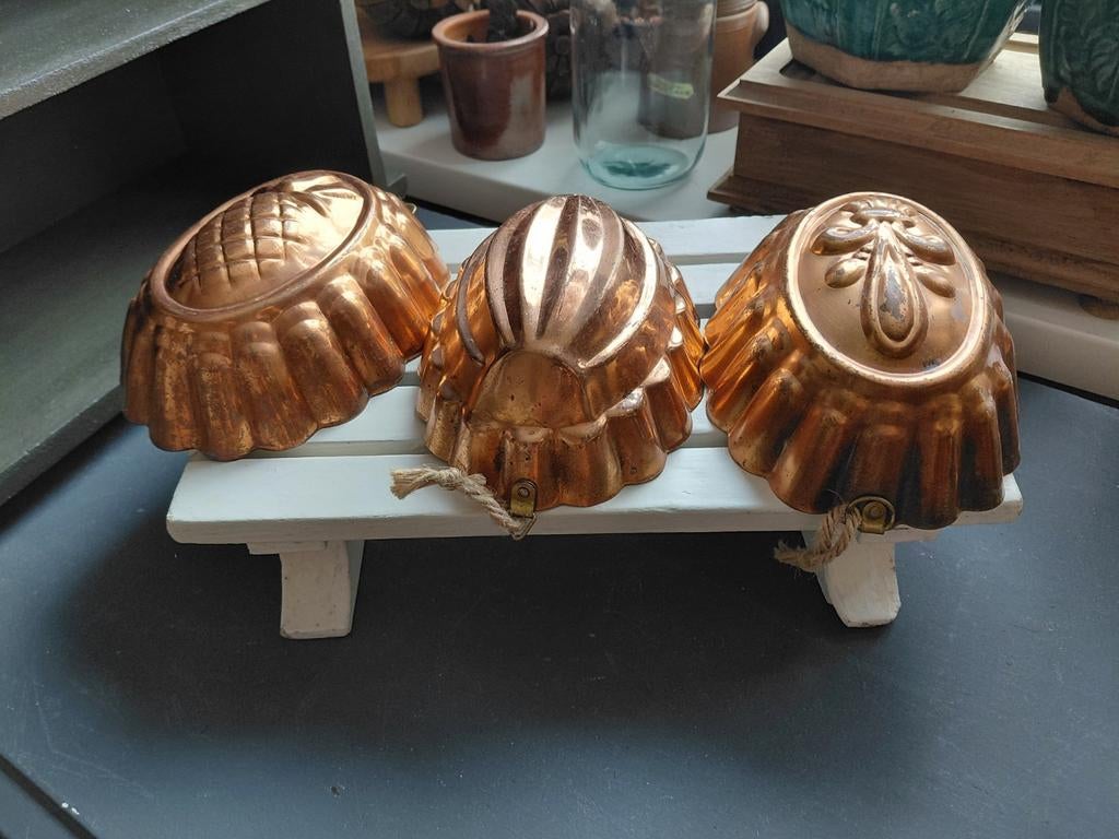 Oude vintage brocante koper kleur bakvormen vormen, Antiek en Kunst, Ophalen
