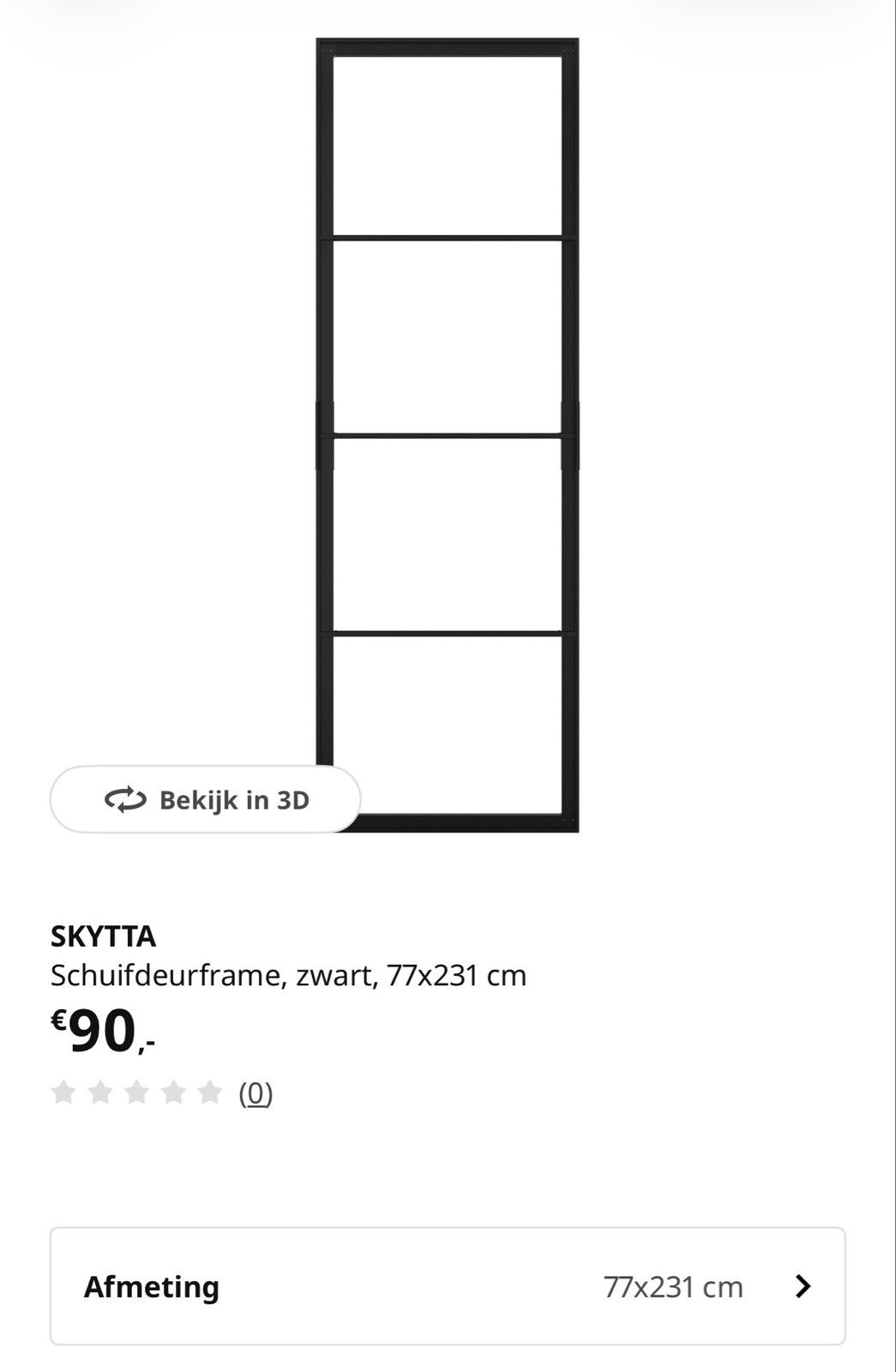 2x SKYTTA Schuifdeurframe, zwart, 102x231 cm - Nieuw in doos, Doe-het-zelf en Verbouw, Ophalen, 80 tot 100 cm, 215 cm of meer