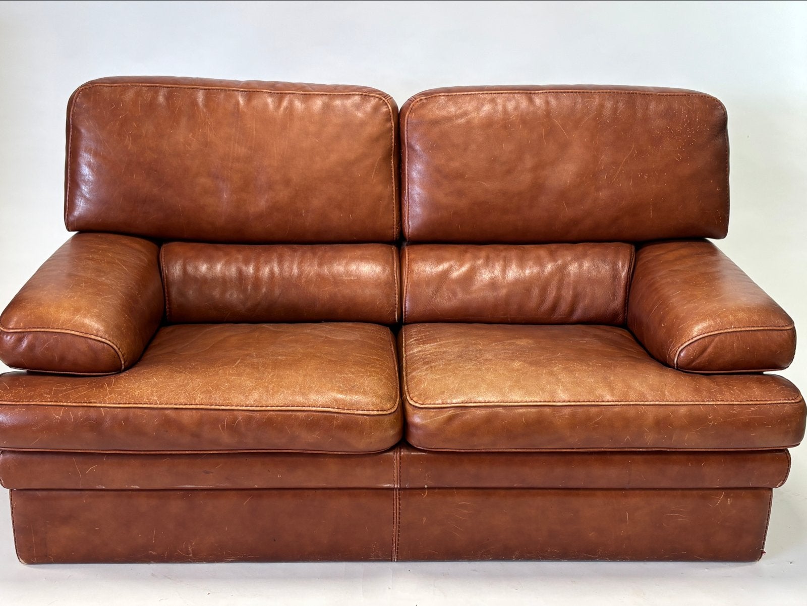 tweepersoonsbank van leer kleur cognac, Ophalen, Gebruikt, 150 tot 200 cm, Tweepersoons