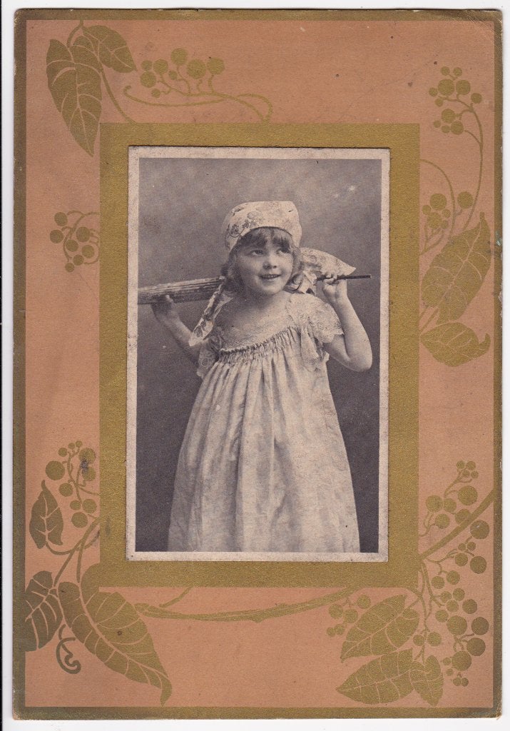 Grote Antieke Art Nouveau Foto Meisje met Parasol, Verzamelen, Foto's en Prenten, Gebruikt, Foto, Kind, Voor 1940, Verzenden