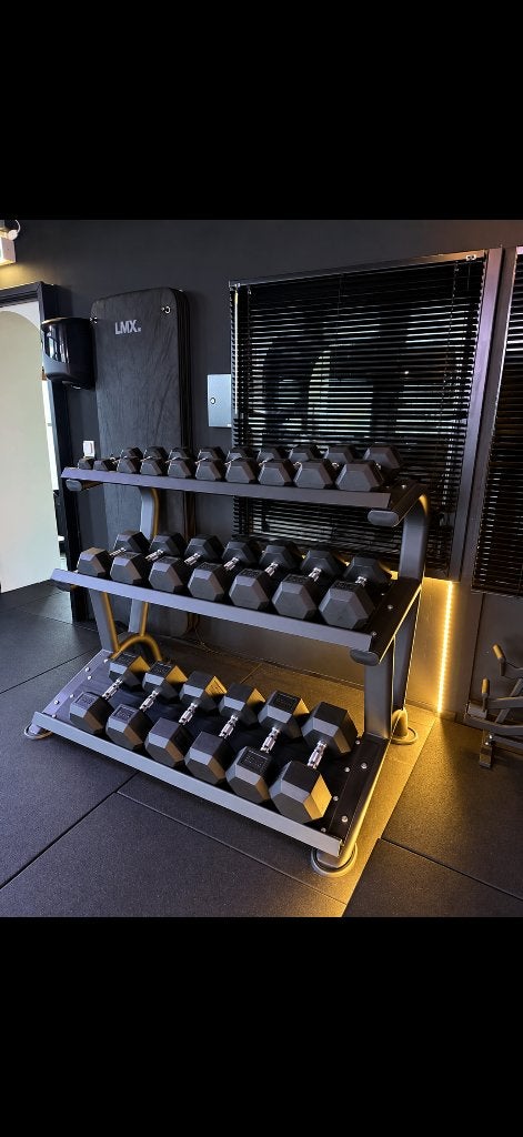 Rubberen hex dumbells + 3 laags rek, Ophalen, Dumbbell