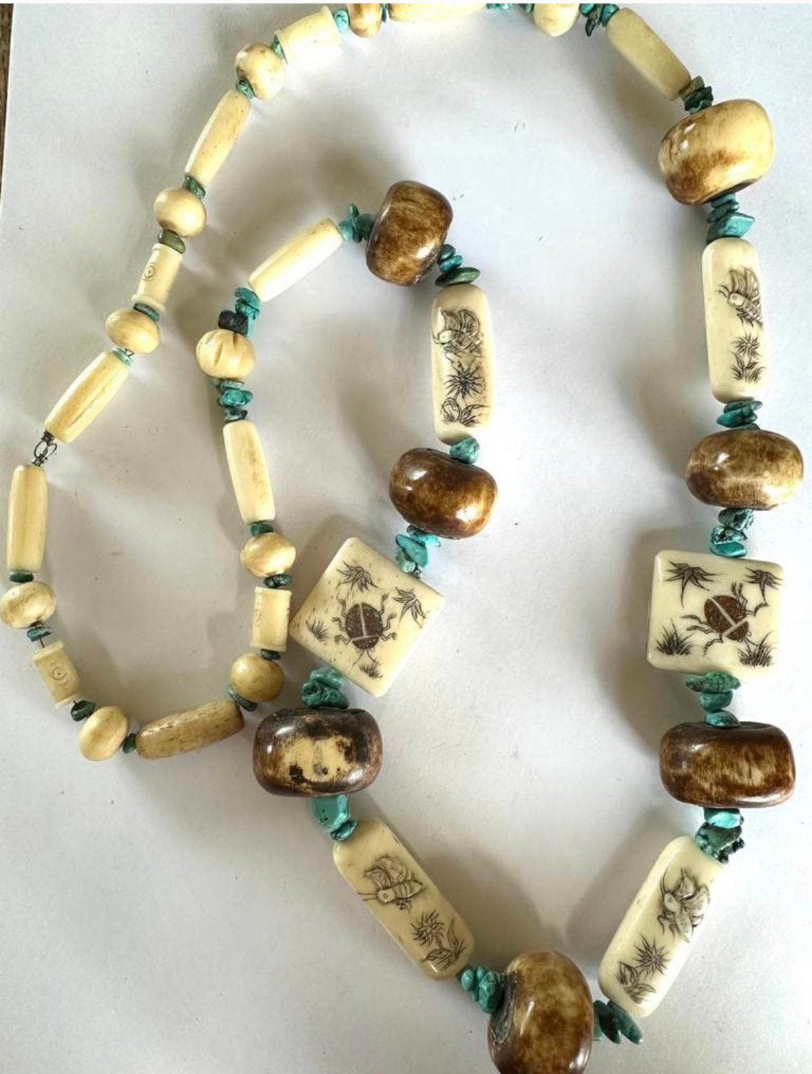 Antieke Chinese ketting been en turquoise, Overige materialen, Gebruikt, Overige kleuren, Verzenden