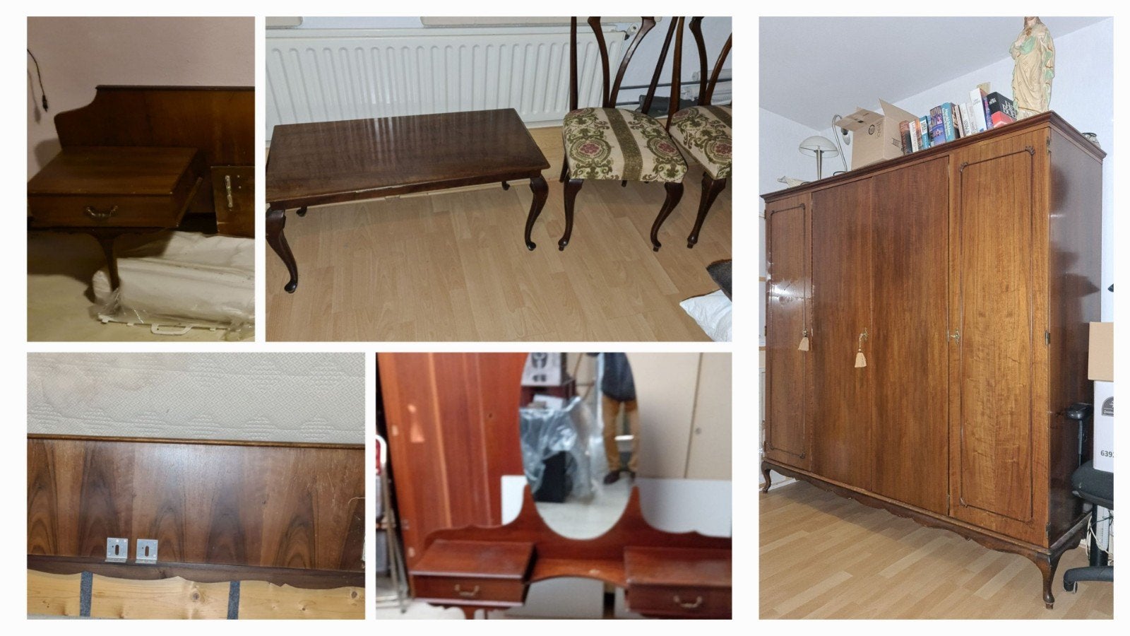 Queen Ann meubels 4 deurskast, bed, tafel, stoelen, klaptafe, Ophalen