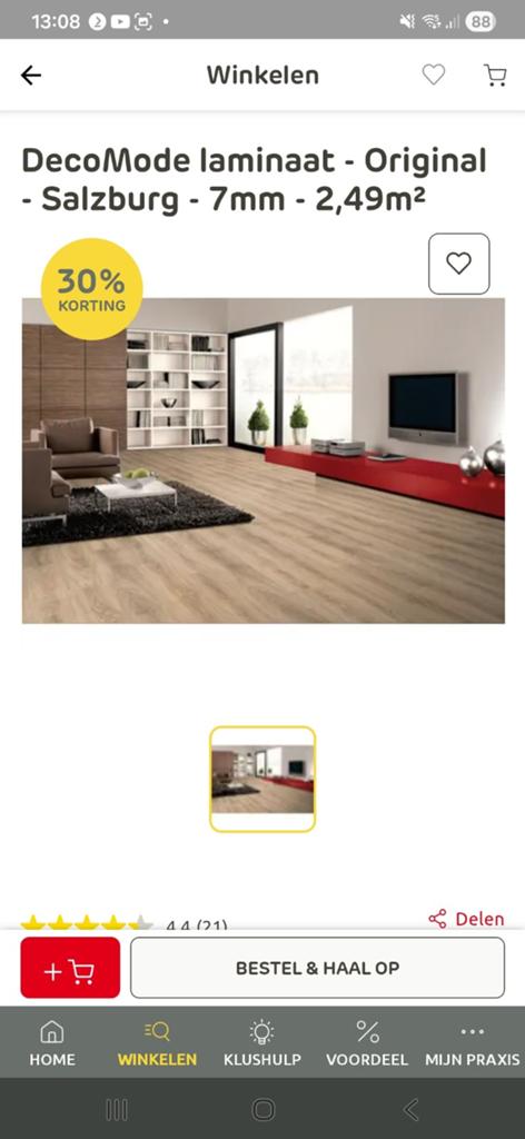 Laminaat salzburg ZGAN. Ong. 40 m2, Ophalen, 50 tot 150 cm, Zo goed als nieuw, 10 m² of meer