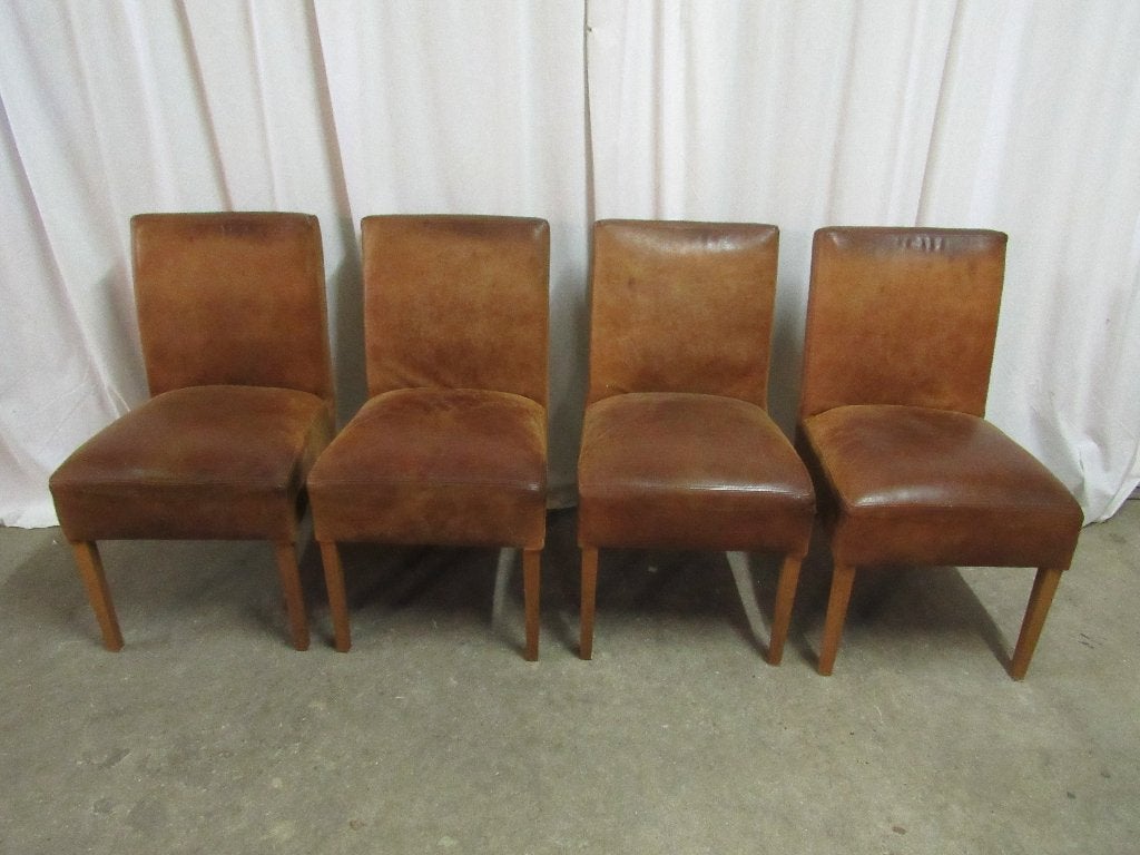 4 degelijke lederen stoelen, Huis en Inrichting, Stoelen, Ophalen, Bruin, Zo goed als nieuw, Vier