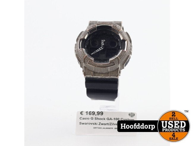 Casio G Shock GA-100 Custom Swarovski Zwart/Zilver, Sieraden, Tassen en Uiterlijk, Casio, Zo goed als nieuw, Support@casio.com
