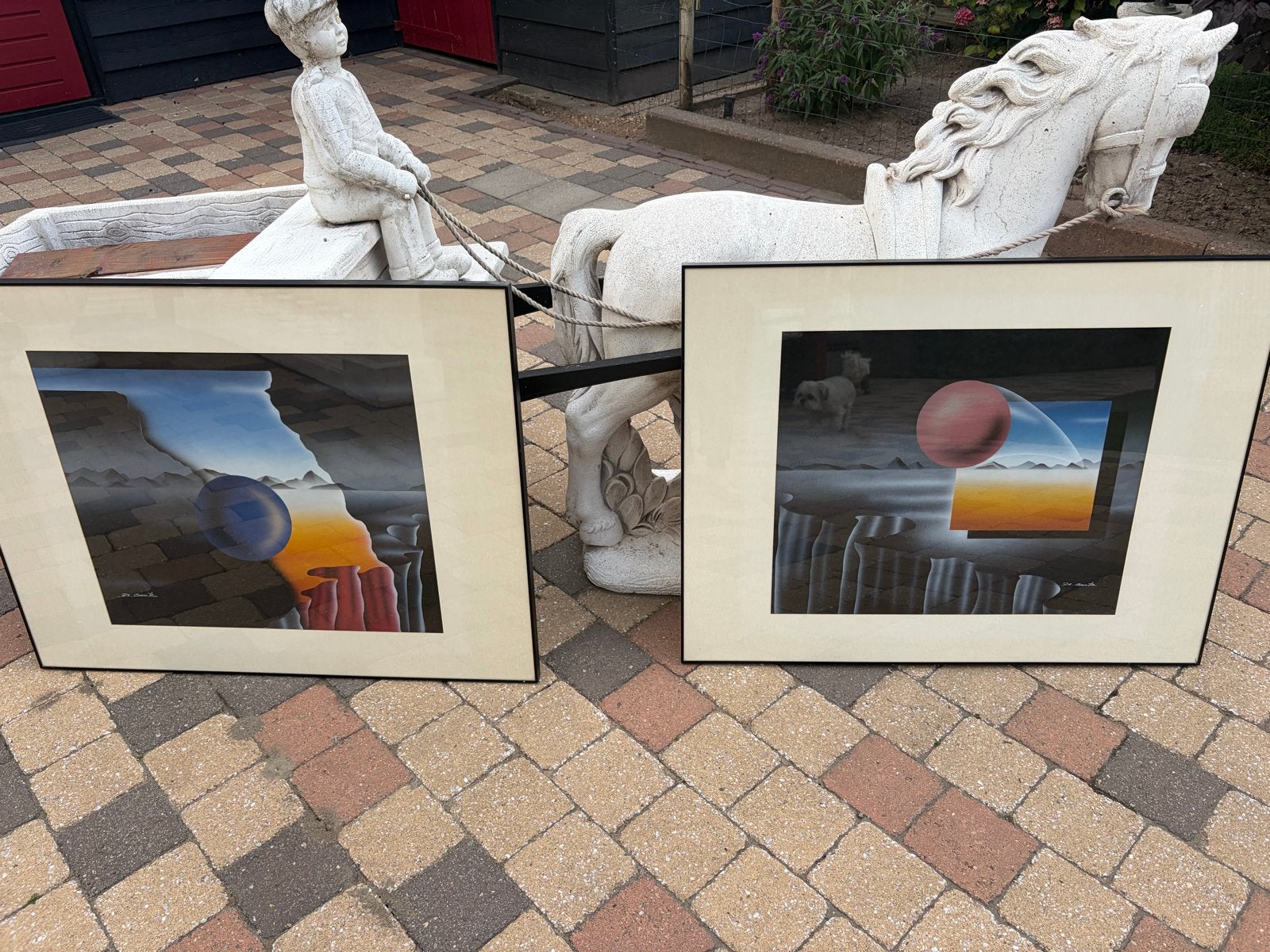 Twee ingelijste surrealistische prints van De Groote, Ophalen, Abstract, Papier/karton, Print
