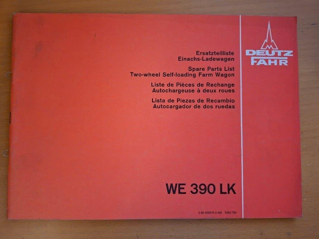 Onderdelenboek Deutz Fahr ladewagen WE 390 LK, Boeken, Ophalen of Verzenden, Gelezen, Tractor en Landbouw