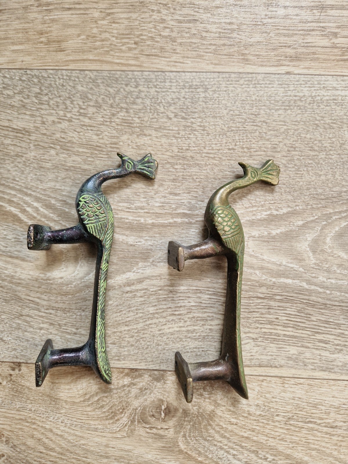 Set van 2 Vintage Metalen Pauw Handgrepen, Antiek en Kunst, Ophalen of Verzenden