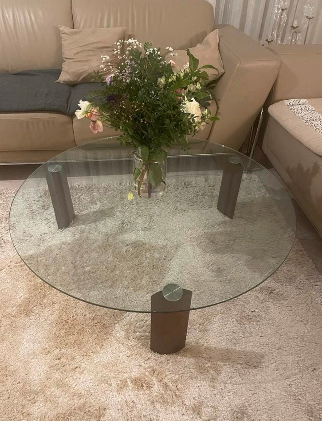 Prachtige NATUZZI glazen salontafel – luxe Italiaans design, Huis en Inrichting, Tafels | Salontafels, Ophalen, Rond, 50 tot 100 cm
