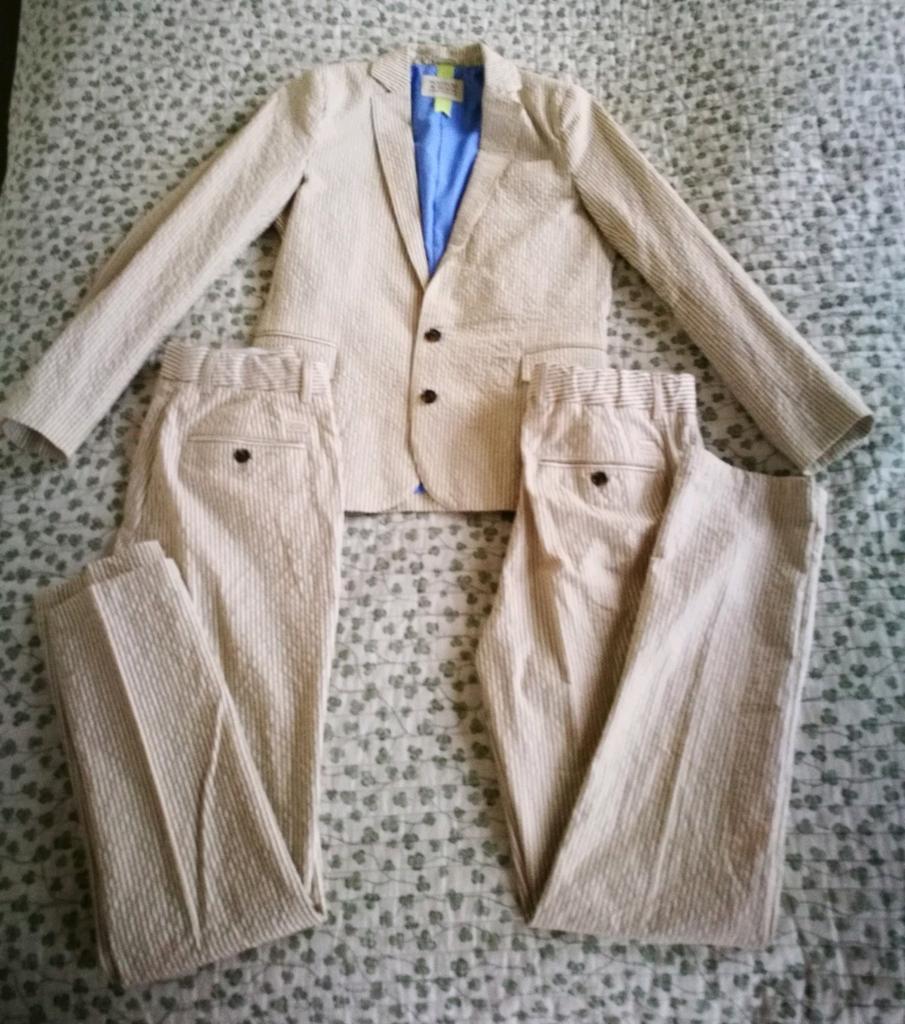 Scotch & Soda gestreept seersucker jongens pak kostuum, 158, Ophalen of Verzenden, Zo goed als nieuw, Setje, Scotch & Soda