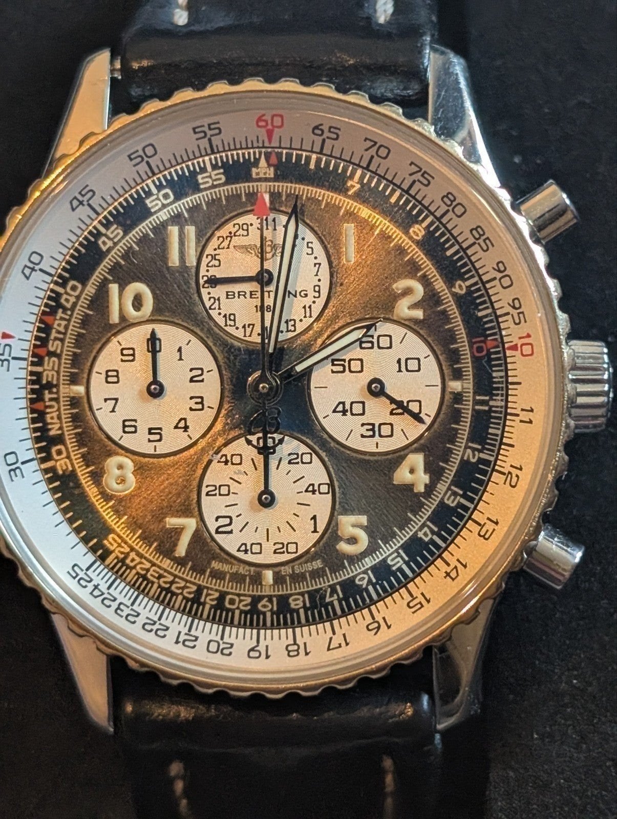 Breitling Navitimer Airborne goud/staal Chronograph full set, Leer, Breitling, Polshorloge, Ophalen of Verzenden
