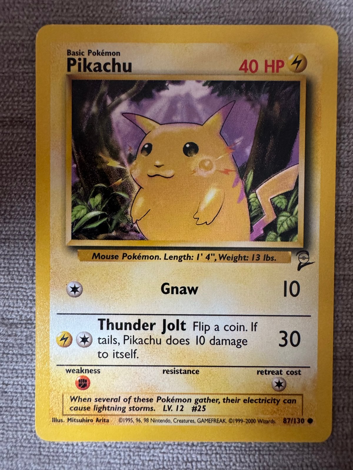Pikachu Pokémon kaart 87/130 (Base Set 2) - Zo goed als nieu, Hobby en Vrije tijd, Ophalen of Verzenden, Zo goed als nieuw, Losse kaart