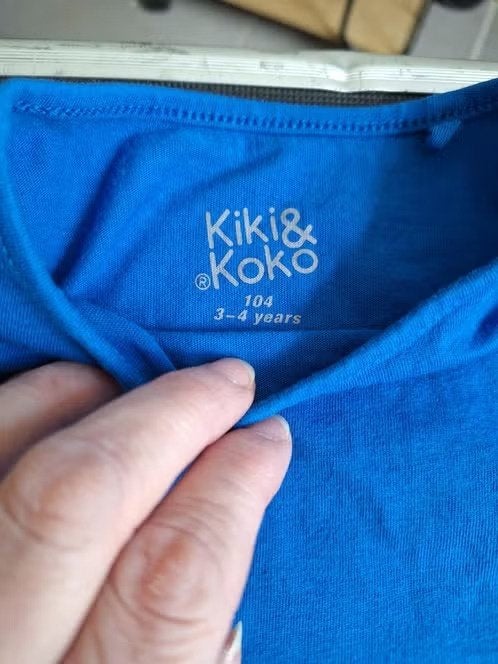 Blauw Kiki en Koko tshirt Maat 104 h, Jongen of Meisje, Kiki en Koko, Onbekend, Ophalen of Verzenden