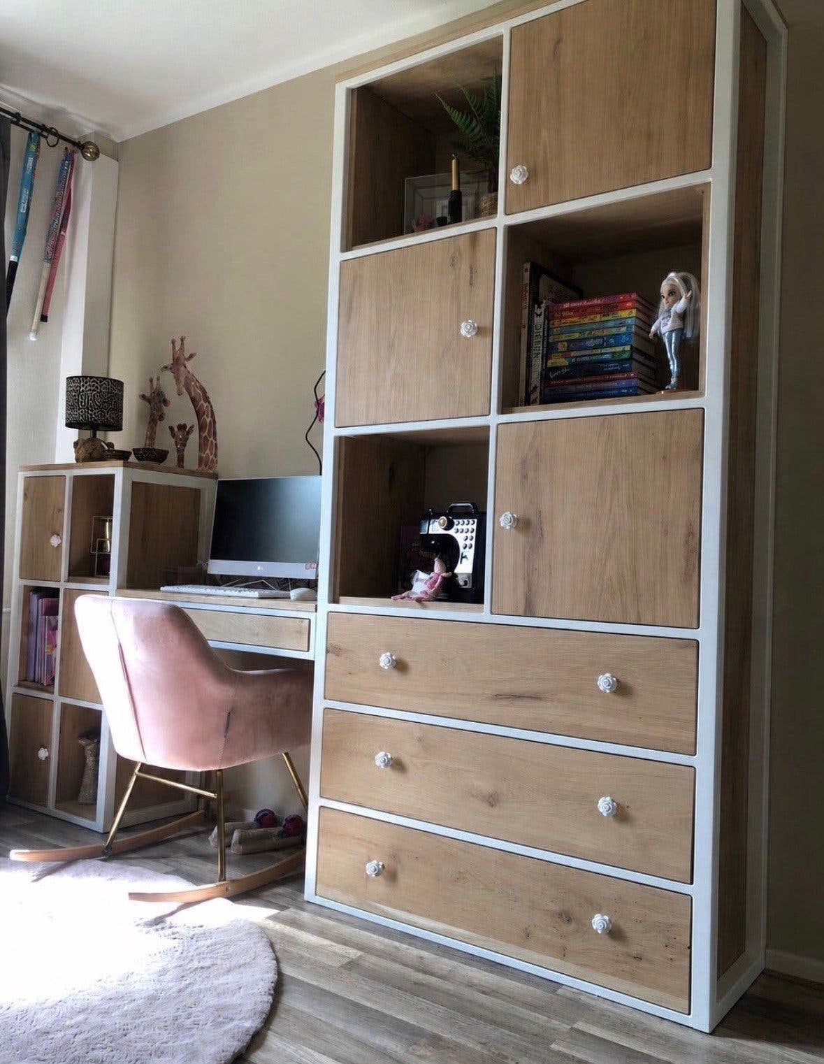 Bureau/kastenwand uit 3 delen, Ophalen, Met lades, 40 cm, Metaal