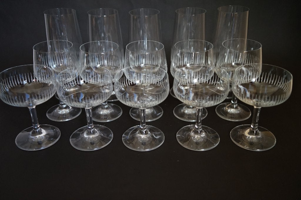 mid century servies wijn bier geslepen glas CND kristal 15x, Huis en Inrichting, Glas of Glazen, Overige merken, Vintage, Ophalen of Verzenden