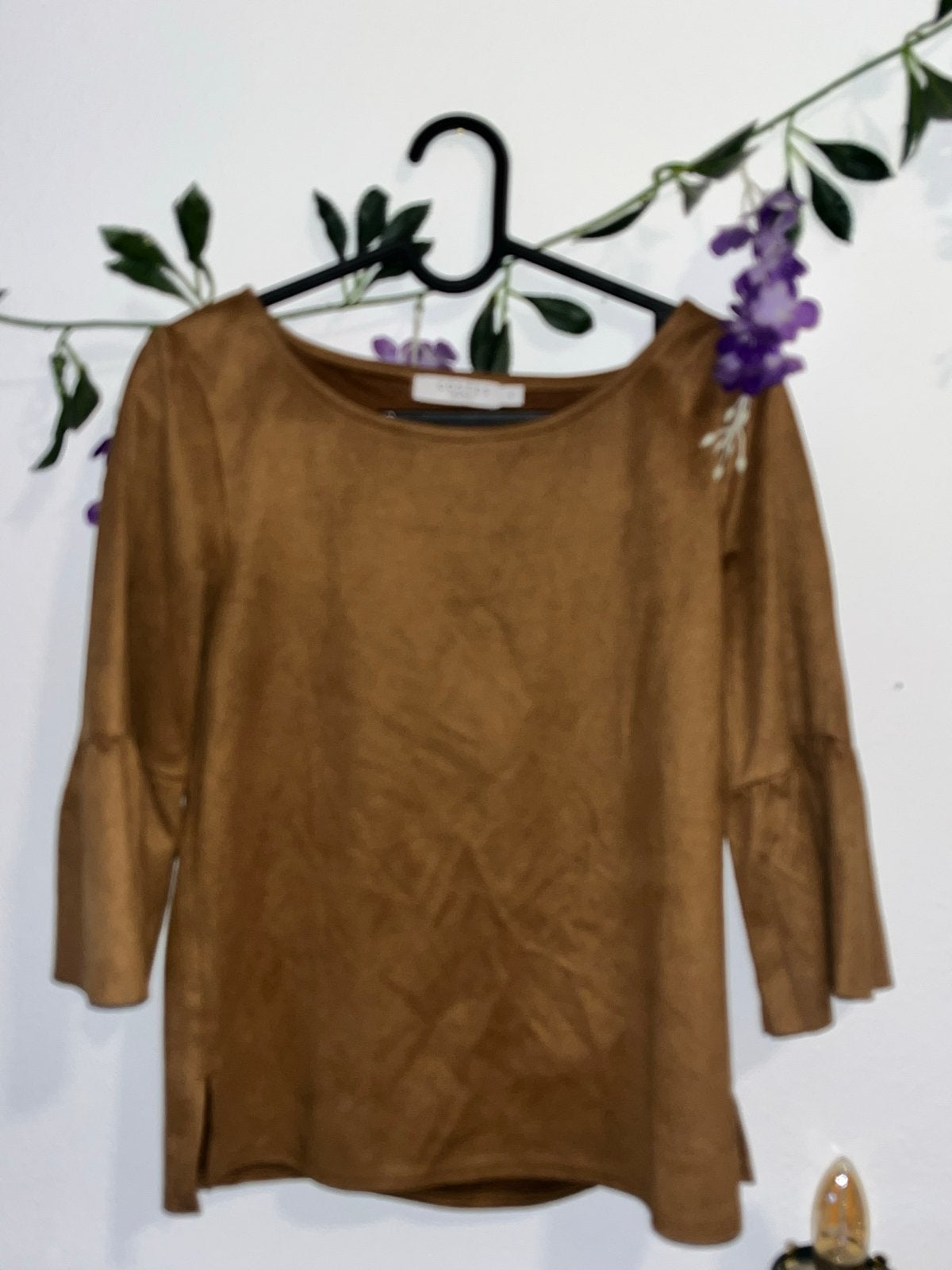 Costes Basic suède look top met trompetmouwen, Bruin, Ophalen of Verzenden, Zo goed als nieuw, Lange mouw