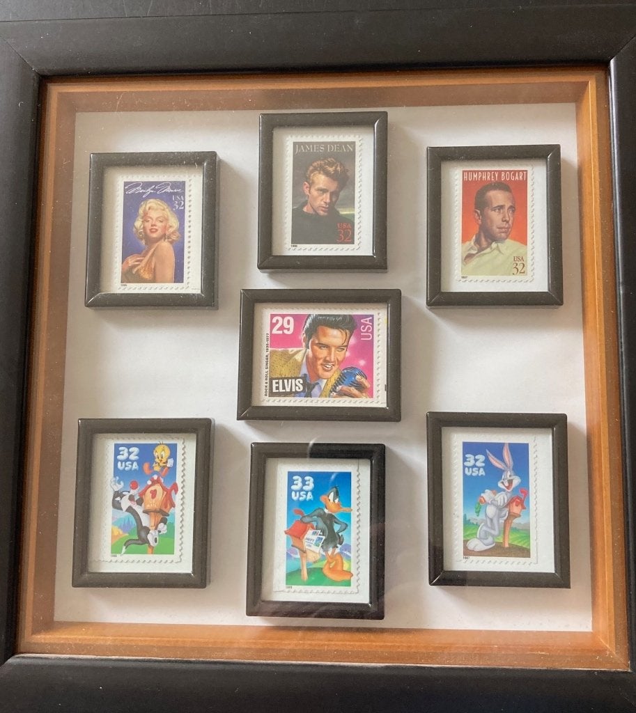 Unieke ingelijste postzegels : Elvis Marilyn Monroe e.a., Postzegels en Munten, Verzenden, Postfris, Overige thema's