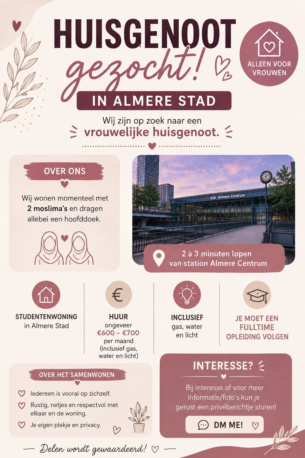 HUISGENOOT GEZOCHT! (alleen voor studenten), Huizen en Kamers, Kamers te huur, Almere