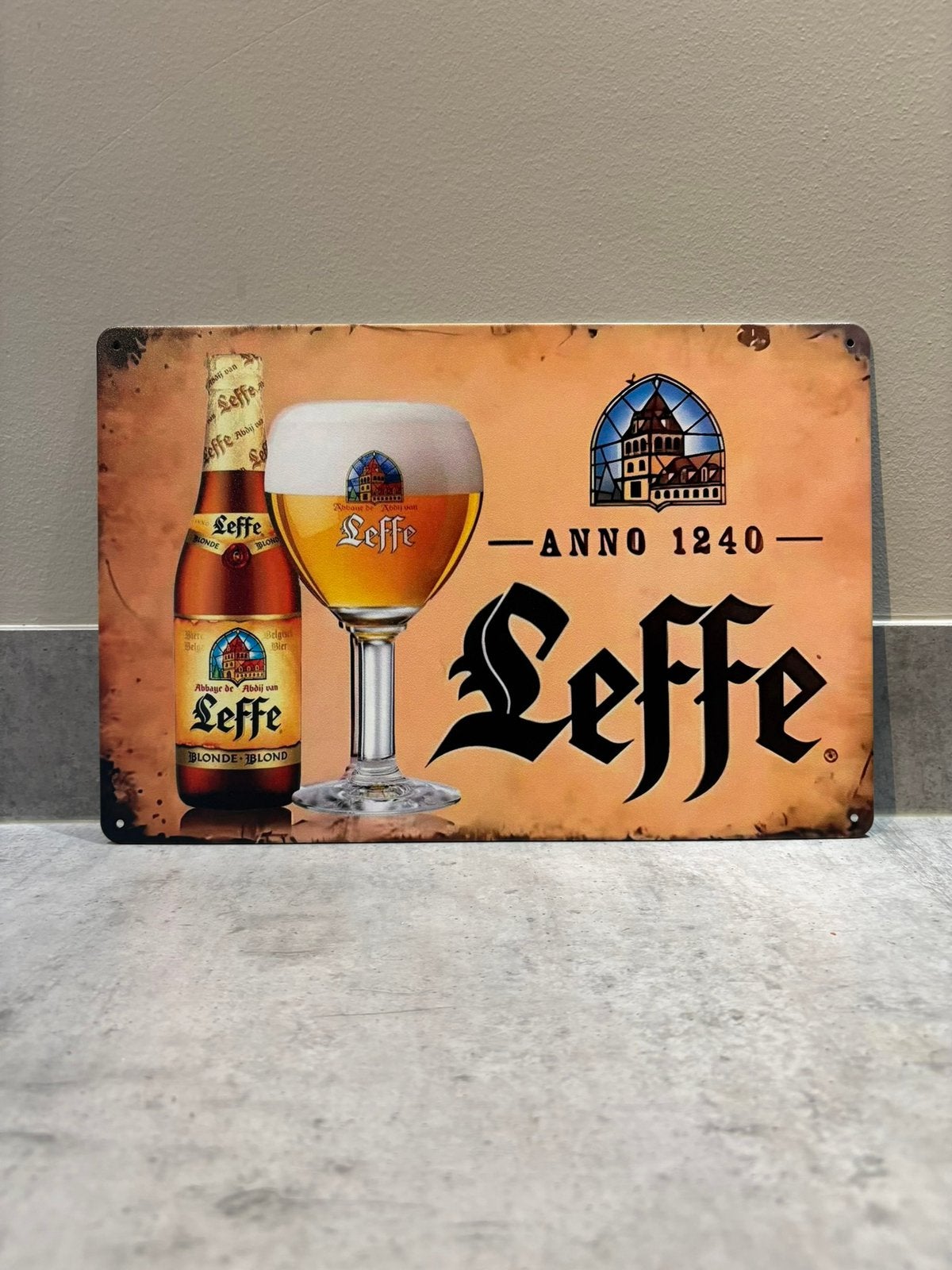 Mancave Bar Café Wanddecoratie metalen bordje Leffe bier, Ophalen of Verzenden, Zo goed als nieuw, Reclamebord, Plaat of Schild