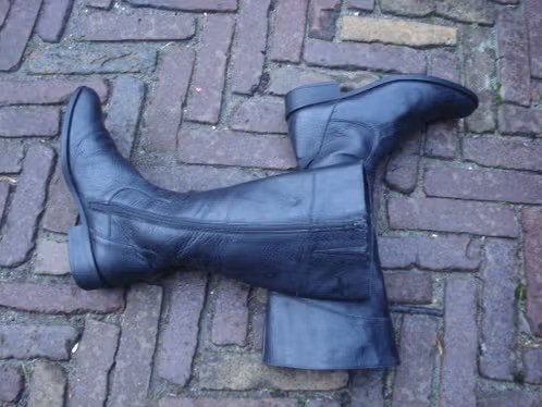 GRATIS VERZENDING ZWARTE LEREN VINTAGE LAARZEN MT 40, Hoge laarzen, Vintage Dressing, Verzenden, Zwart