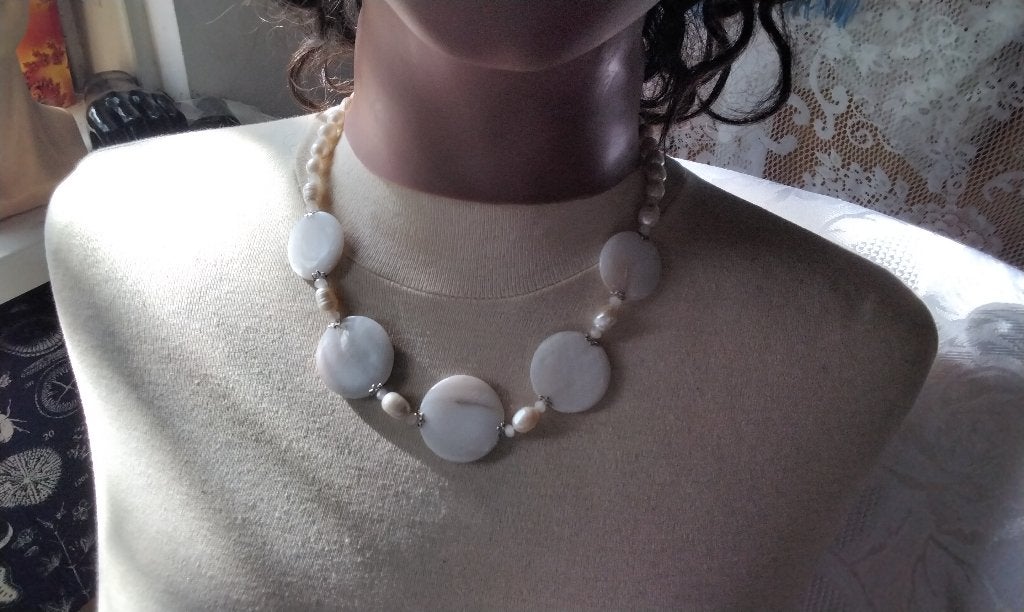 prachtige ketting Big Authentieke Parel Parelmoer Zilver, Wit, Nieuw, Ophalen of Verzenden, Steen of Mineraal