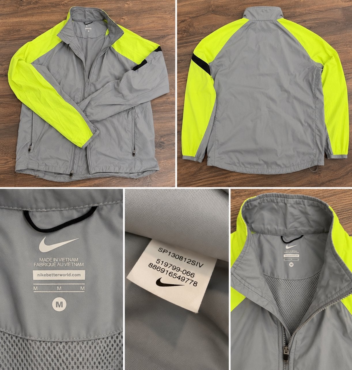 Nike Windbreaker Heren - Grijs/Neon Geel - Maat M, Ophalen of Verzenden, Hardlopen of Fietsen, Gedragen, Meerkleurig