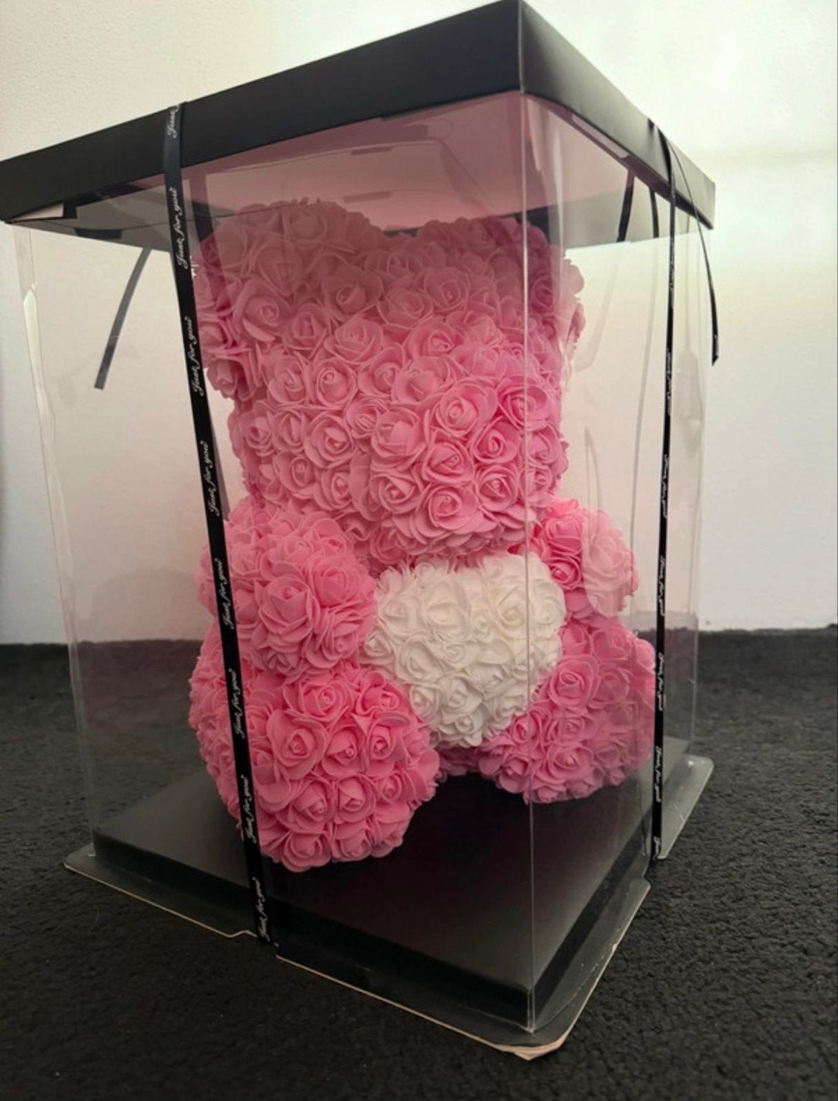 Grote rozenbeer roze met wit hart in geschenkdoos, Ophalen, Met doos, Gebruikt, Beer