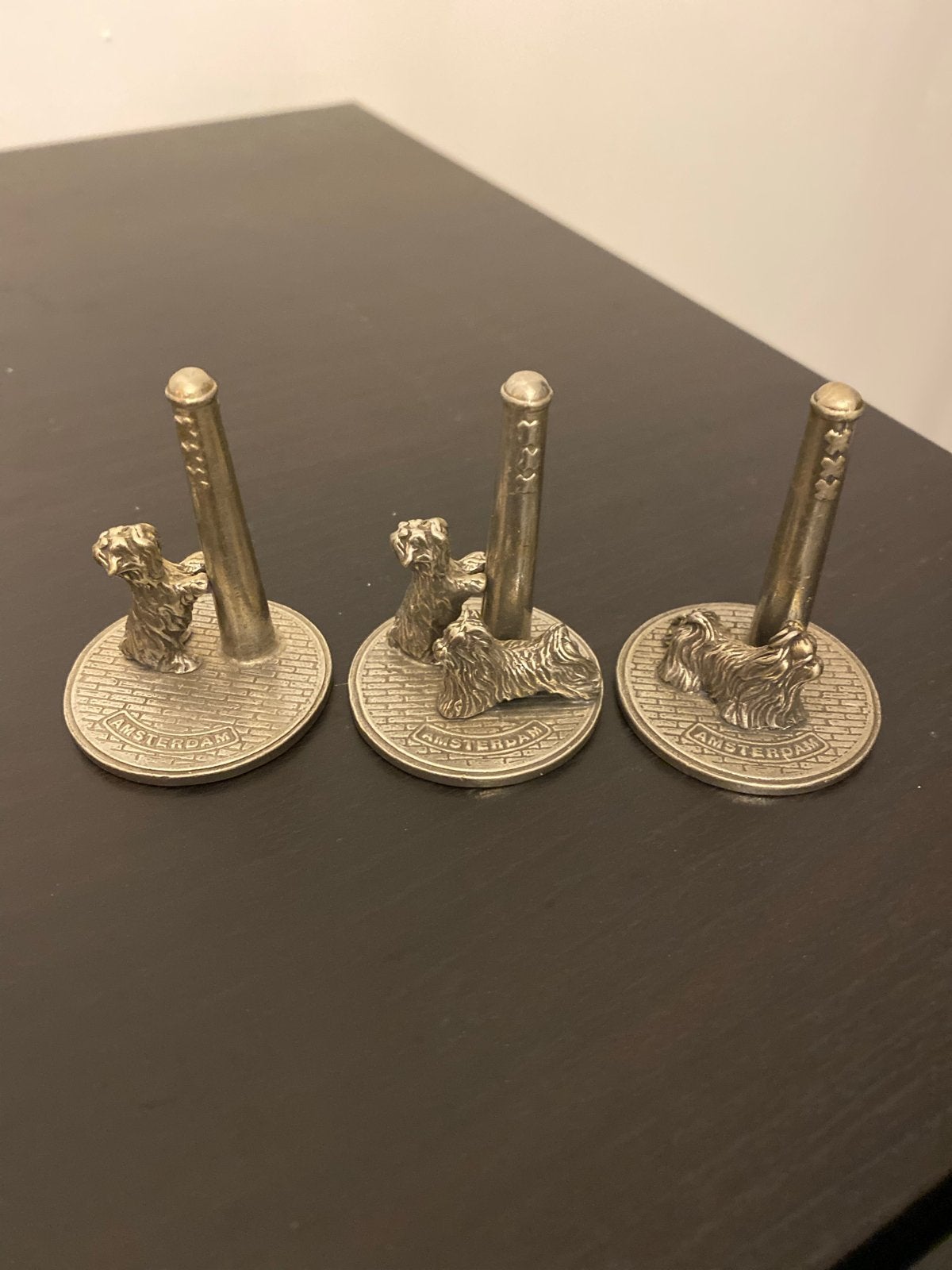 Set van 3 tinnen Amsterdamse paaltjes met hondjes, Ophalen of Verzenden